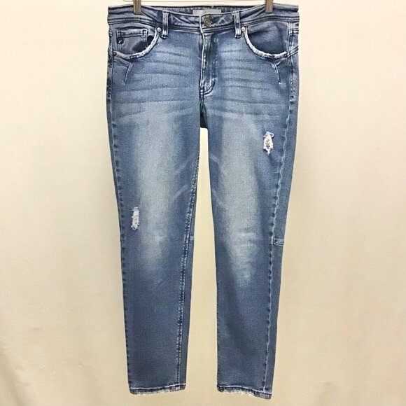 KanCan 11(29) Distressed Women’s Jeans Mid Rise Tapered Leg Stretch KC8575M - Picture 3 of 8